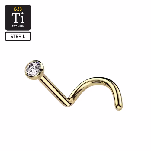 Steril nässmycke / nässkruv i titanium med cubic zirconia (Guld PVD)
