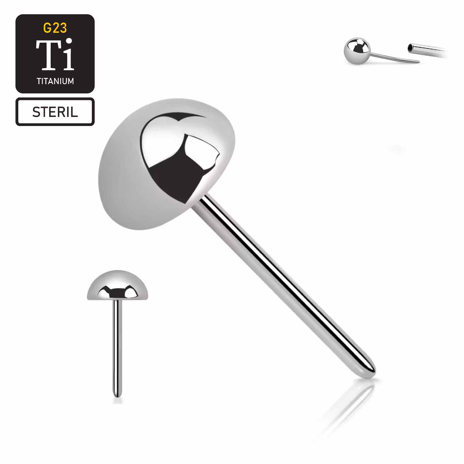 Steril threadless topp i titanium - Dome / halvkula
