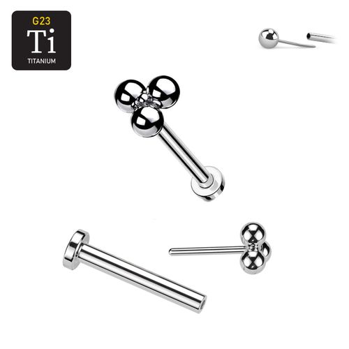 Threadless labret i titanium med litet bollkluster treenighet