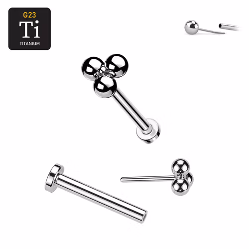Threadless labret i titanium med litet bollkluster treenighet