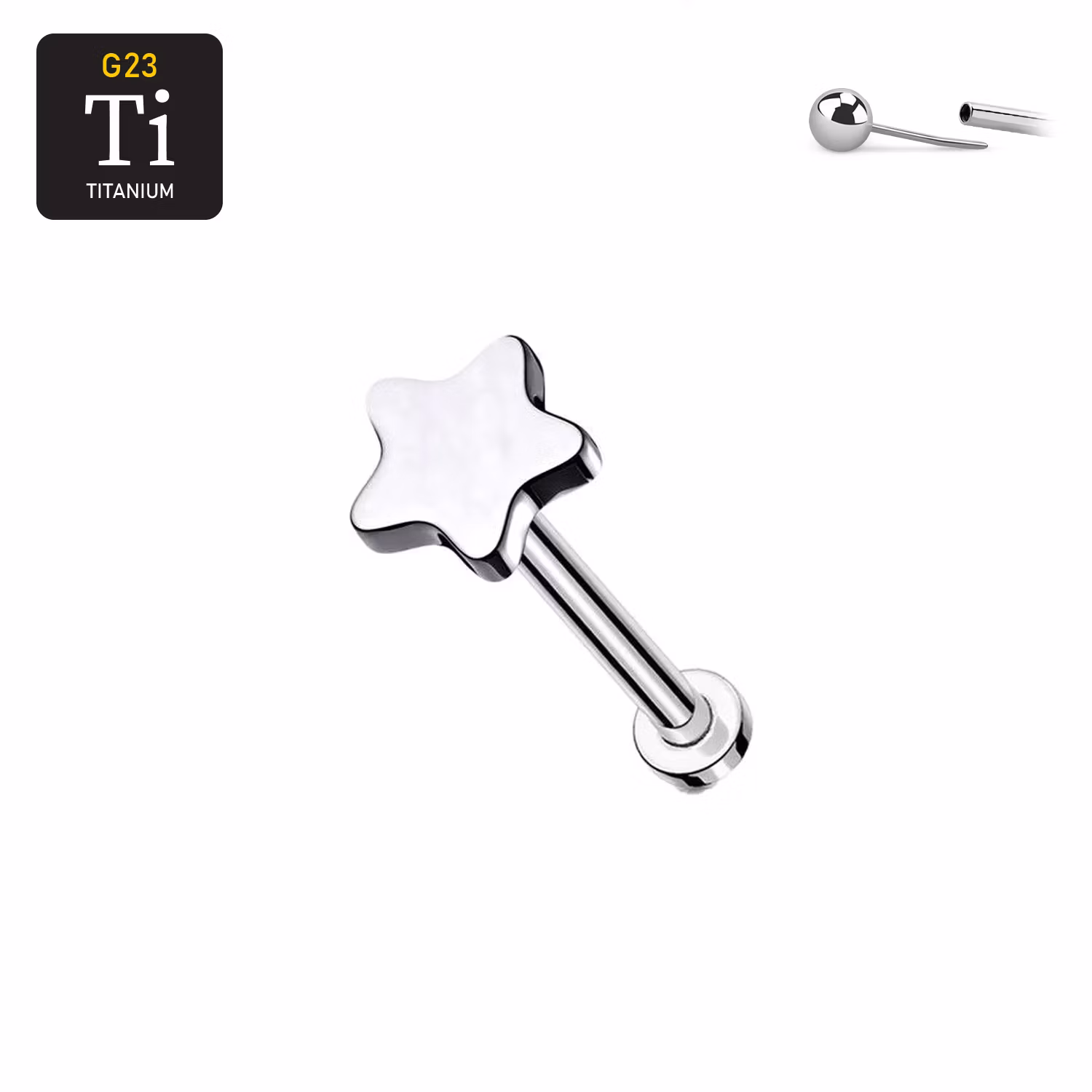 Threadless labret i titanium med stjärna