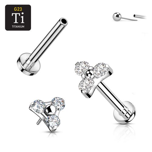 Threadless labret i titanium med 3.5mm treenighet och klar CZ