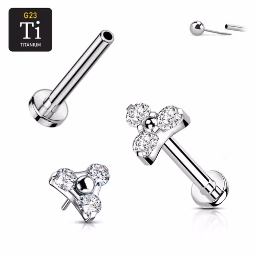 Threadless labret i titanium med 3.5mm treenighet och klar CZ