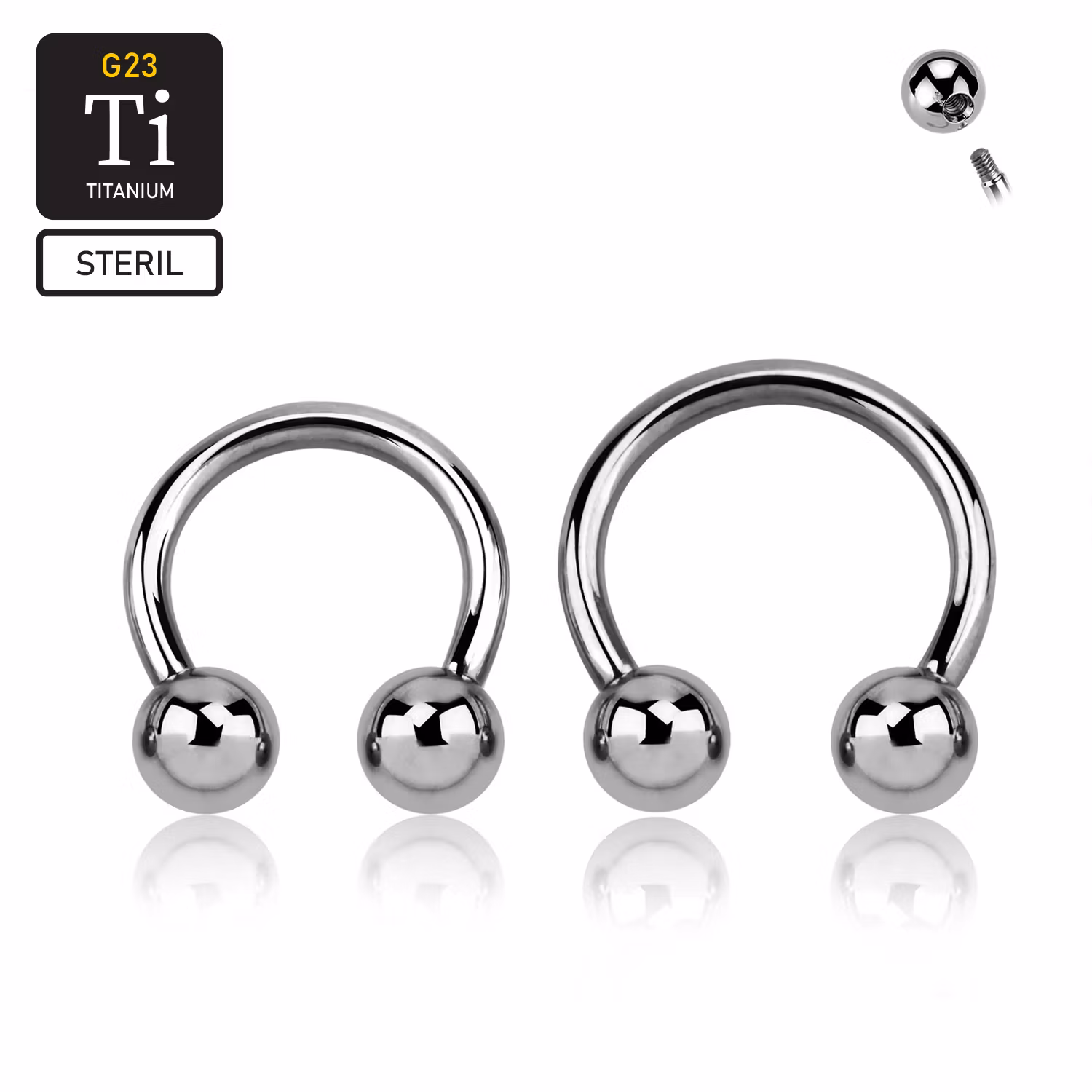 Steril Titanium CBR utvändigt gängad 2mm med 6mm kulor