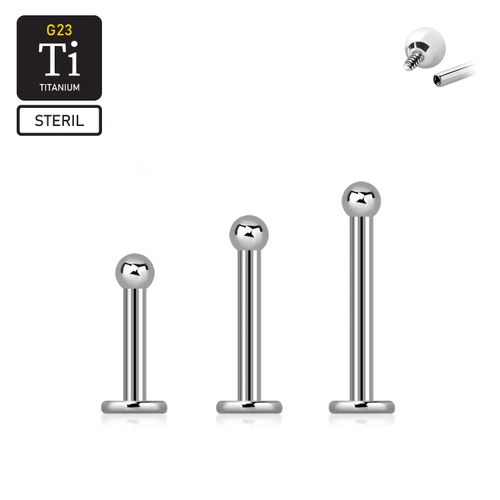 Steril titanium labret invändigt gängad 1.2mm med 2mm kula