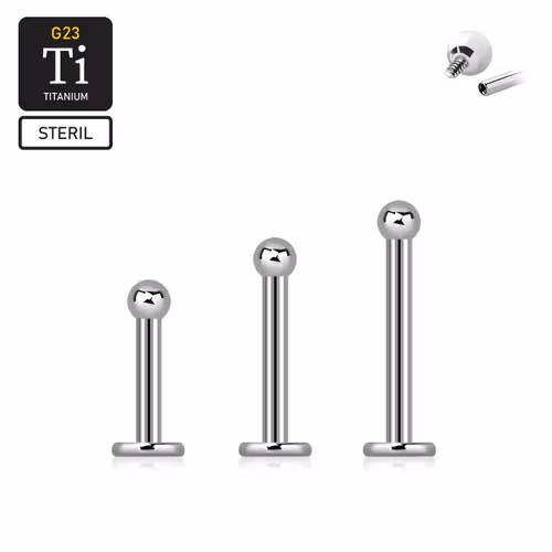 Steril titanium labret invändigt gängad 1.2mm med 2mm kula