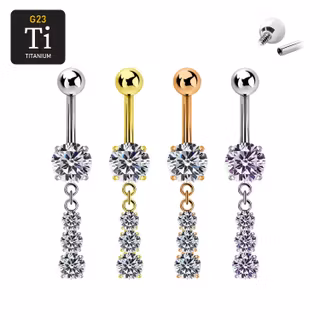 Navelsmycke i titanium - Hänge med trippel cubic zirconia