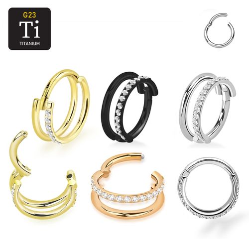 Titanium clicker ring 1.6mm / 12mm dubbel hoop med cubic zirconia på ena ringens ytterkant