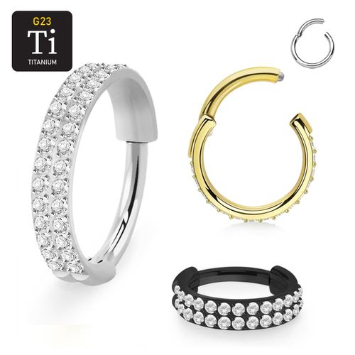 Titanium ring 1.6mm / 12mm med gångjärn och dubbla rader CZ stenar på ytterkanten