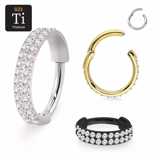 Titanium ring 1.6mm / 12mm med gångjärn och dubbla rader CZ stenar på ytterkanten