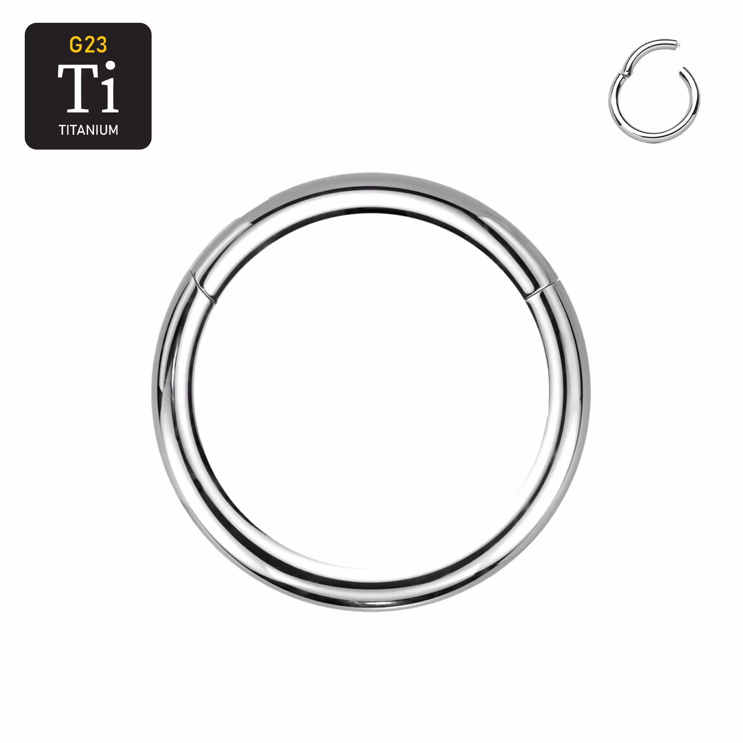 Handpolerad titanium clicker ring med gångjärn 2mm