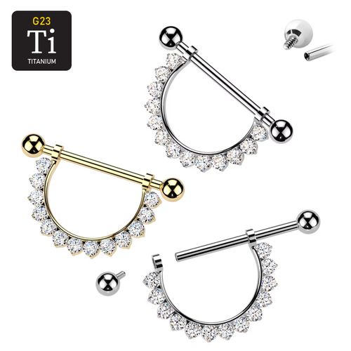 Bröstsmycke i titan med klar cubic zirconia stenar i hänge