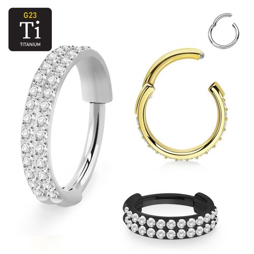 Titanium ring 1.2mm med gångjärn och dubbla rader CZ stenar på ytterkanten
