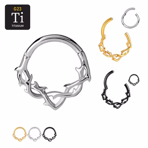 Titanium ring 1.2mm med gångjärn - barbed wire taggtråd (8mm)