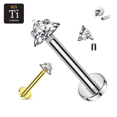 Labret i titanium 1.2mm med triangelformad 3mm CZ topp