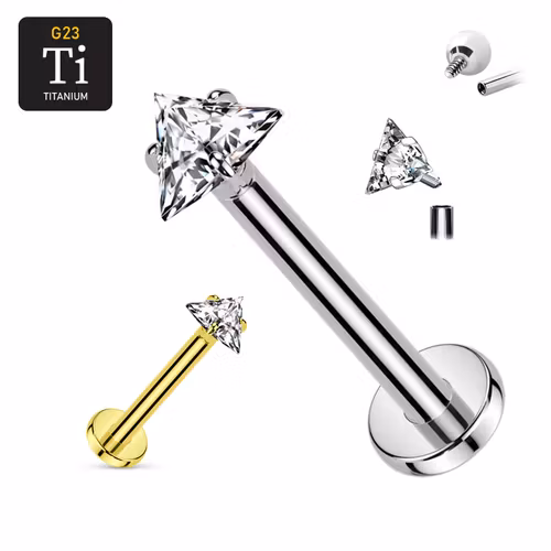 Labret i titanium 1.2mm med triangelformad 3mm CZ topp