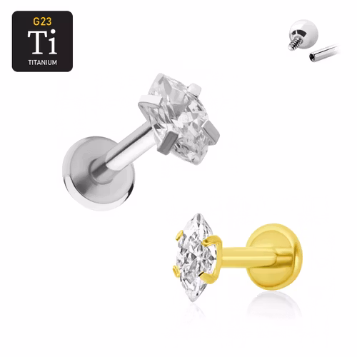 Labret i titanium 1.2mm med navettslipad 3x6mm CZ topp