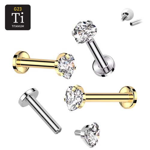 Labret i titanium 1.2mm - Topp med hjärtformad cubic zirconia