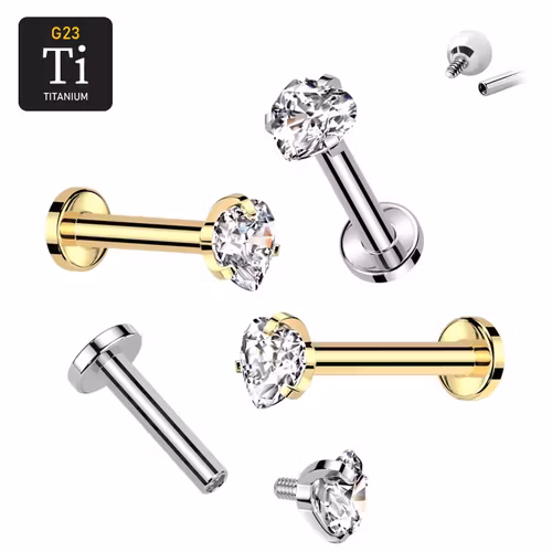Labret i titanium 1.2mm - Topp med hjärtformad cubic zirconia