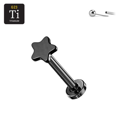 Threadless labret i svart PVD-pläterad titanium med stjärna