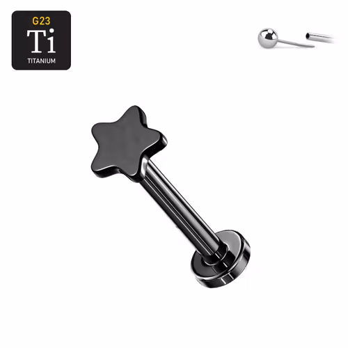 Threadless labret i svart PVD-pläterad titanium med stjärna