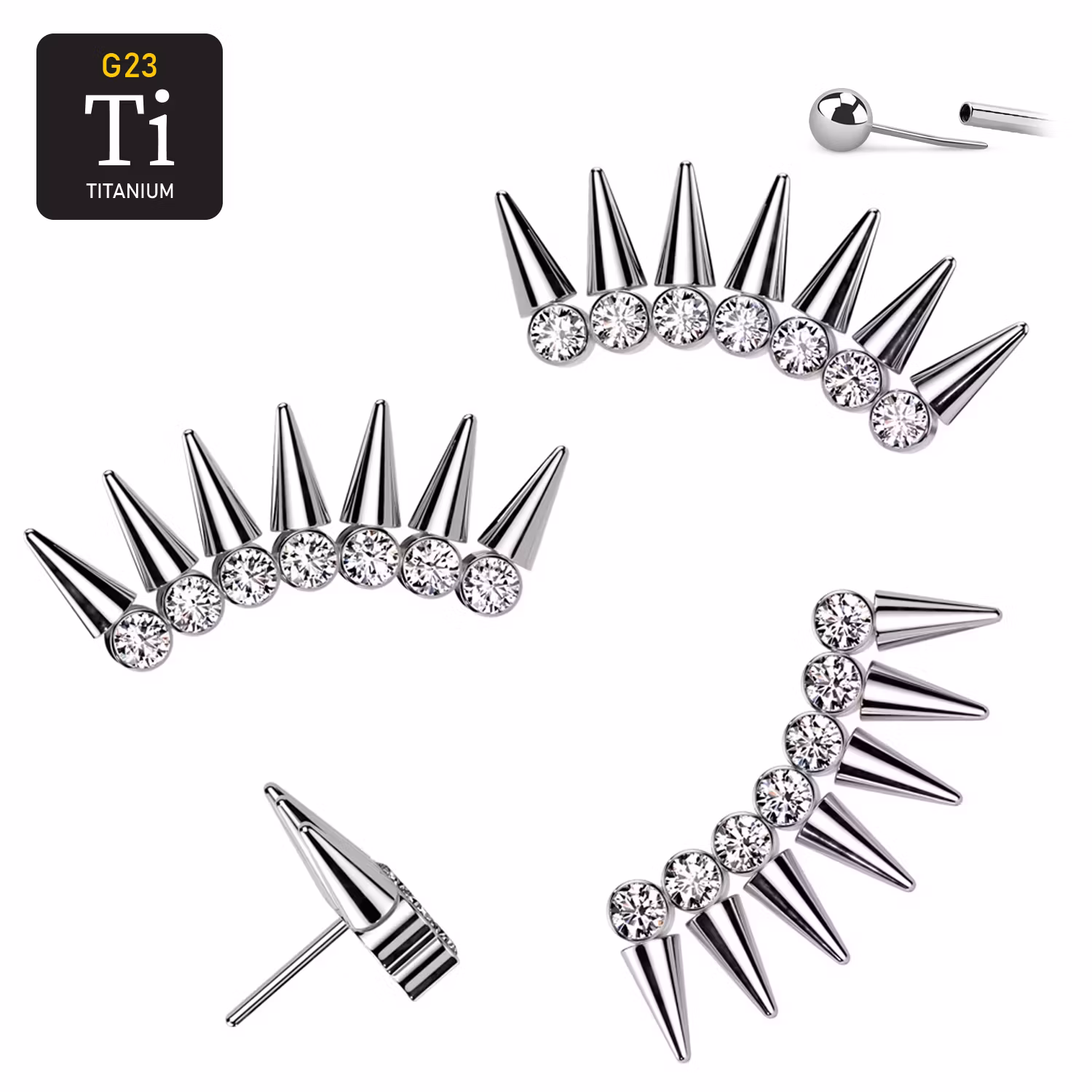 Threadless topp i titanium - 7 CZ med koner / spikes