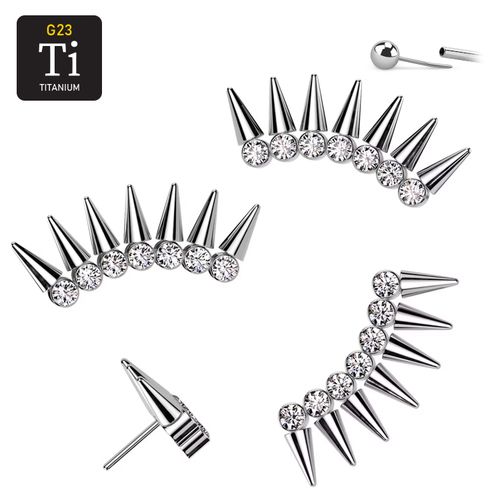 Threadless topp i titanium - 7 CZ med koner / spikes