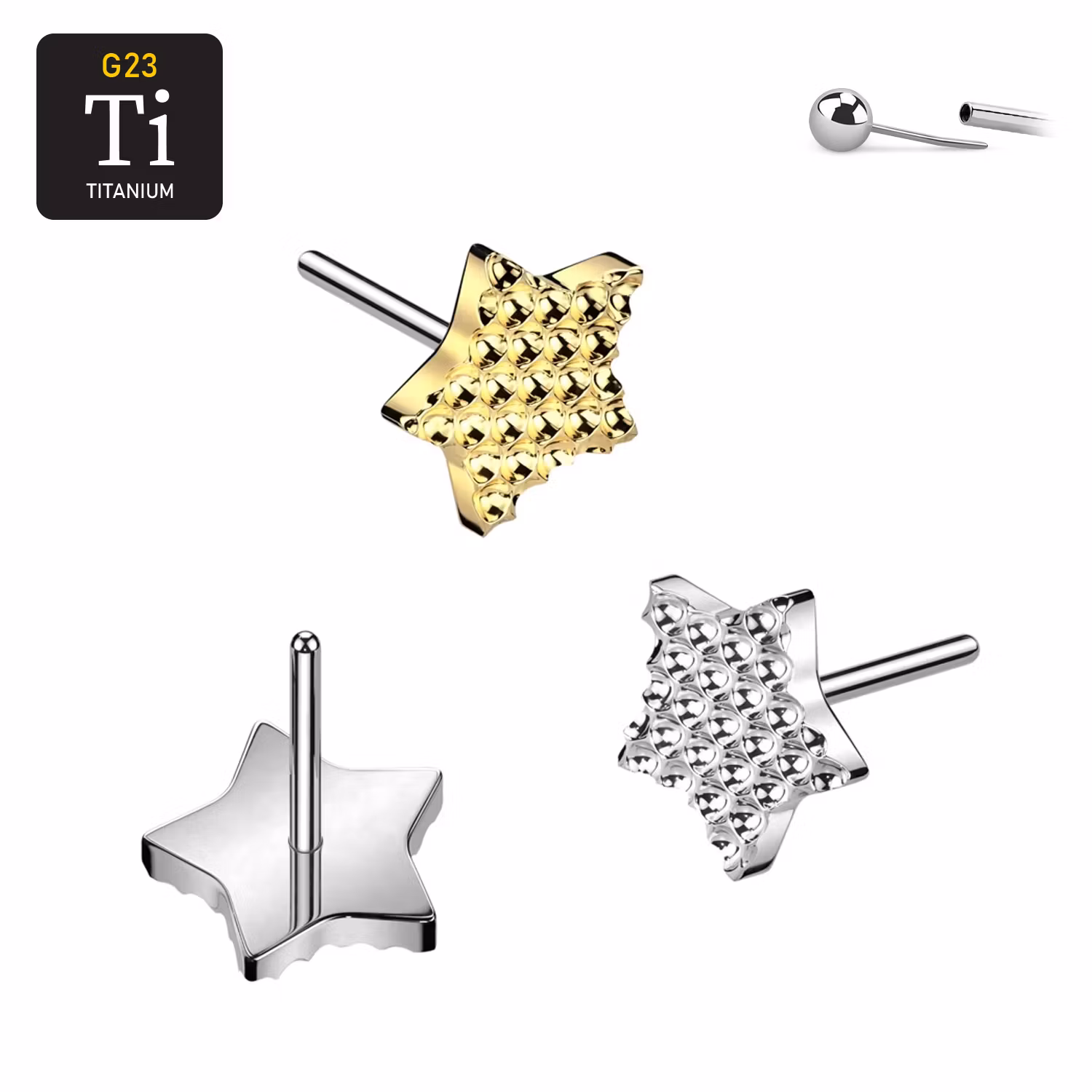 Threadless topp i titanium - Stjärnformad diamantpräglad topp