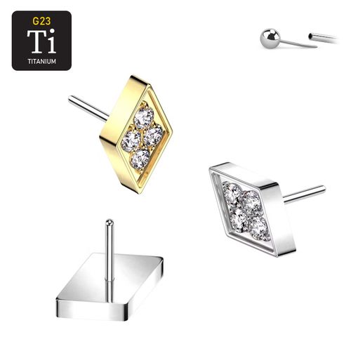 Threadless topp i titanium - Diamantformad topp med 4st CZ