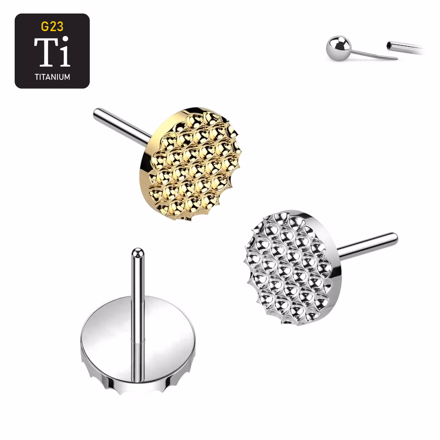 Threadless topp i titanium - Rund diamantpräglad topp