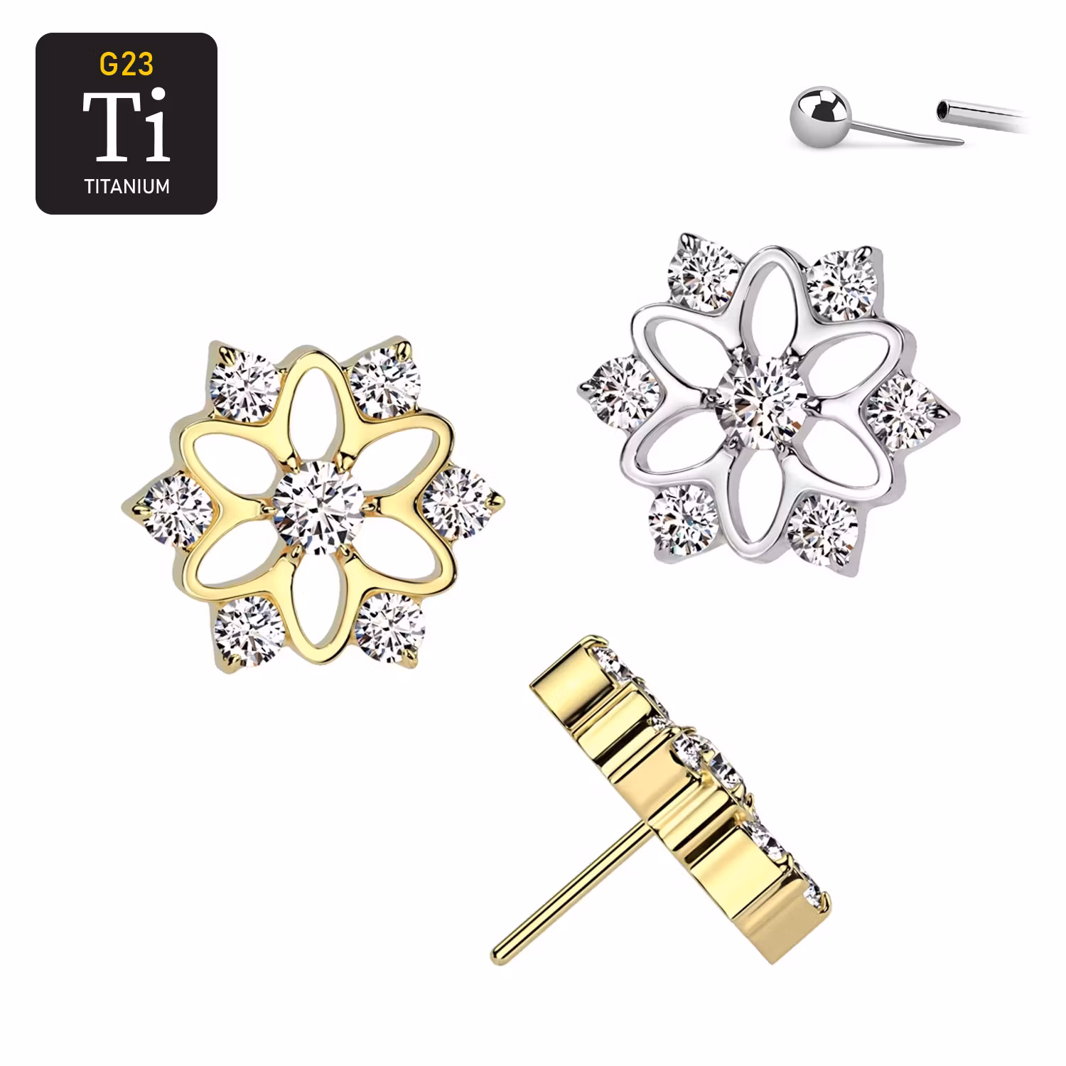 Threadless topp i titanium - Blomma med crystal