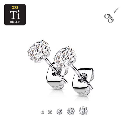 Titanium ASTM-F136 Örhängen med rund prong-set cubic zirconia (par)