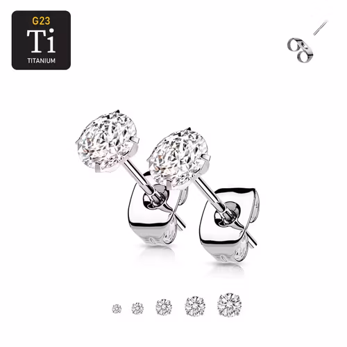 Titanium ASTM-F136 Örhängen med rund prong-set cubic zirconia (par)