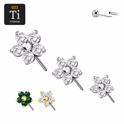 Threadless topp i titanium - blomma med CZ
