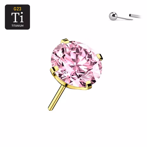 Threadless topp i PVD-guldpläterad titanium med prong-set rosa CZ