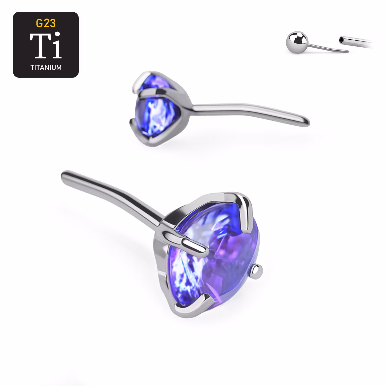 Threadless topp i titanium med prong-set ametist CZ