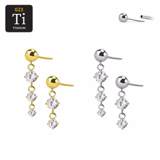 Threadless topp i titanium med 3mm kula och cubic zirconia i hänge