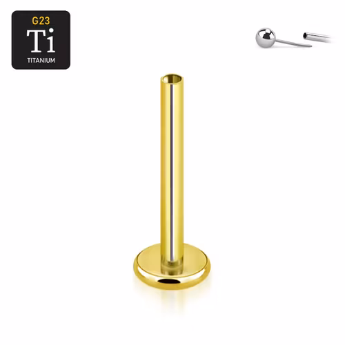 Threadless labret i handpolerad titan 1.2mm med 4mm bas guld PVD (lös del)