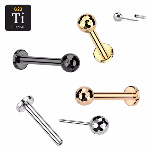 Threadless labret i titanium - Fasettslipad 3mm kula
