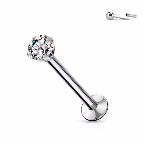 Threadless labret i 316L kirurgiskt stål 0.8mm med push-pin prong-set CZ