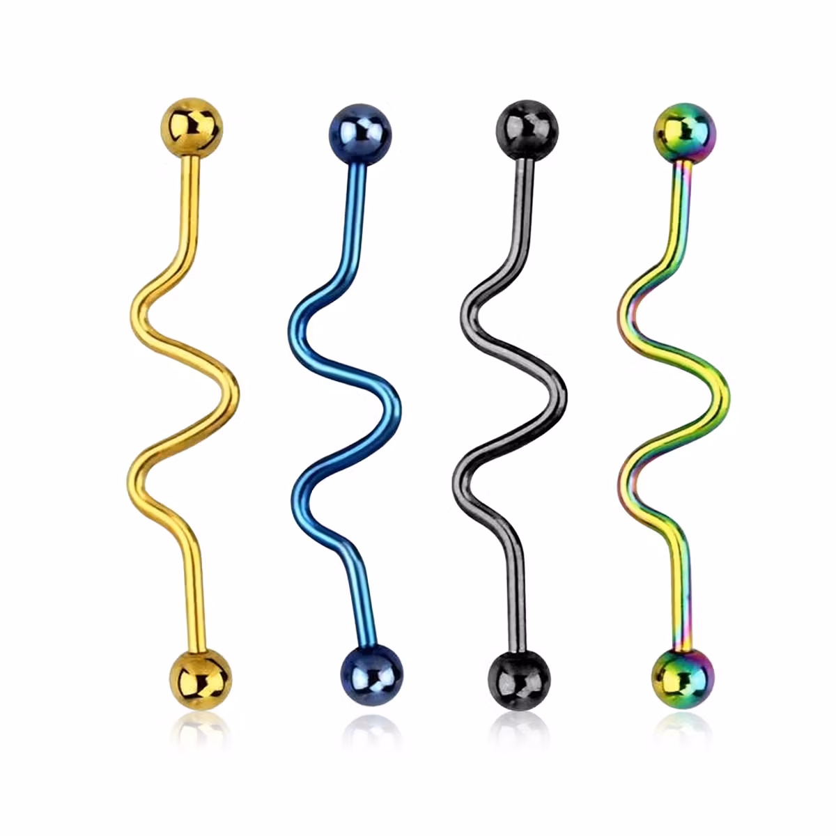 PVD-Pläterad Industrial Barbell "Zig-Zag" med 5mm kulor