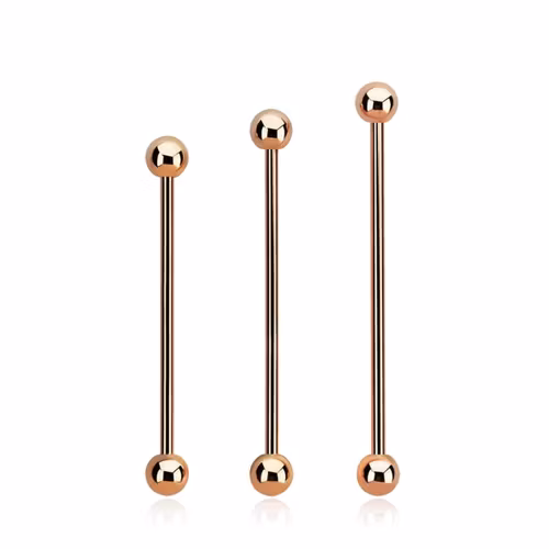Industrial barbell 1.6mm med 5mm kulor roséguld