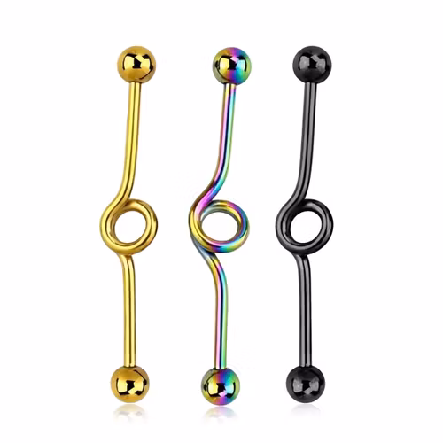 Industrial barbell i PVD-pläterad kirurgiskt stål 1.6mm med loop och kulor
