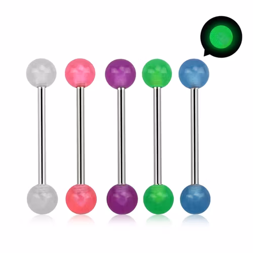 Barbell / Tungstav 1.6mm med 5mm självlysande kulor