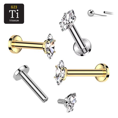 Labret i titanium 1.2mm - Topp med navettslipad cubic zirconia