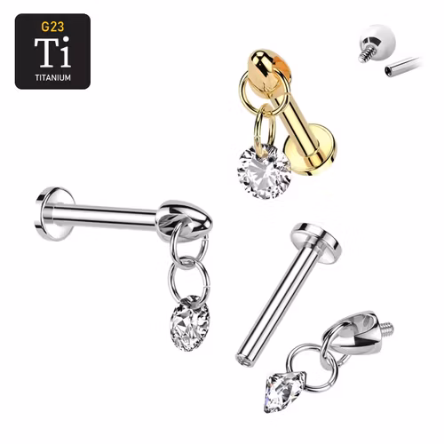 Labret i titanium 1.2mm - Hänge med rund cubic zirconia