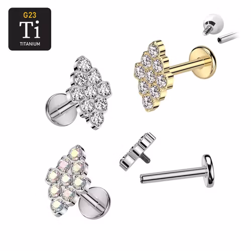 Labret i titanium 1.2mm - Diamantformad topp med cubic zirconia