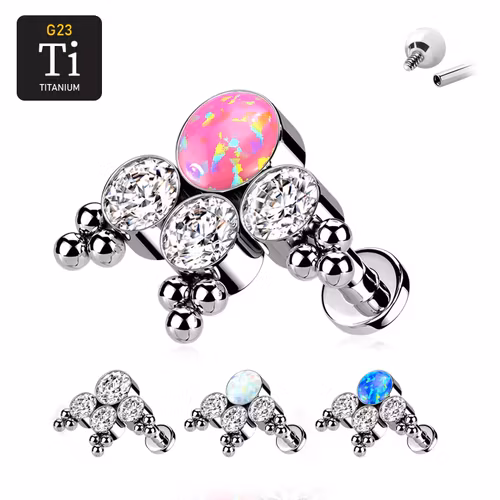 Labret i titanium 1.2mm - Kluster med bollar och cubic zirconia / opal