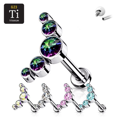 Labret i titanium 1.2mm - Böjd topp med 5st runda cubic zirconia