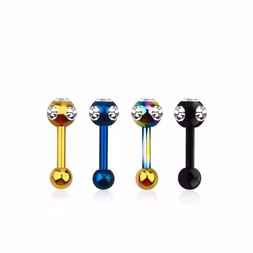 PVD-Pläterad Tragus Barbell 1.2mm med crystalkula